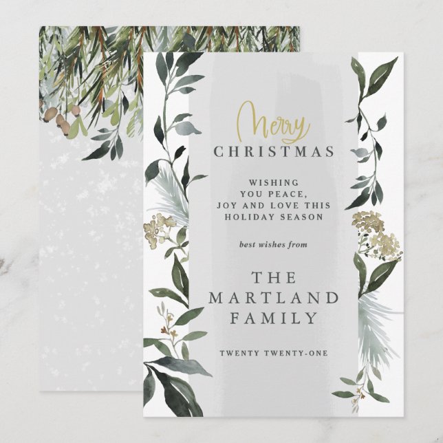 Cartes Pour Fêtes Annuelles Joyeux feuillage d'aquarelle de Noël eucalyptus (Devant / Derrière)