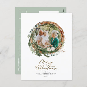 Cartes Pour Fêtes Annuelles Joyeux feuillage moderne wreath script holi