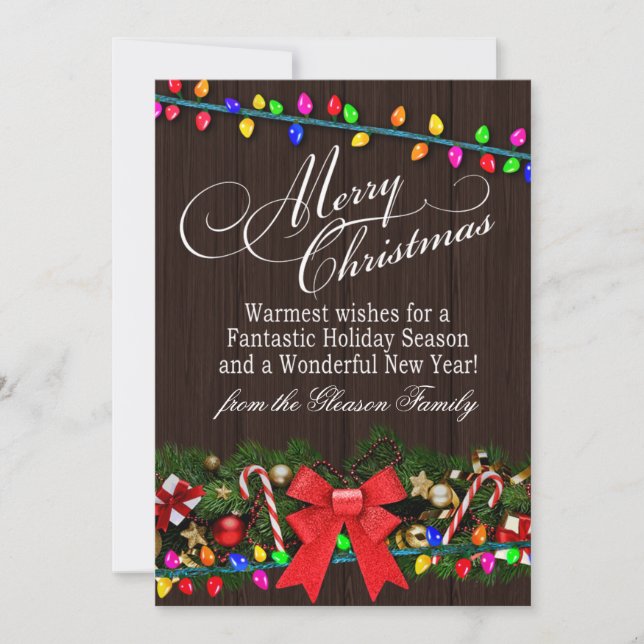 Cartes Pour Fêtes Annuelles Joyeux feux de Noël Bois de grange | acajou (Devant)