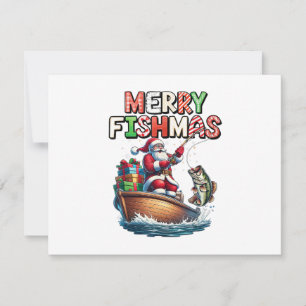Cartes Pour Fêtes Annuelles Joyeux Fishmas Papa Noël Amoureux de Pêche Drôle d