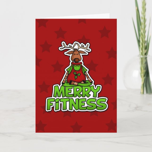 Cartes Pour Fêtes Annuelles Joyeux Fitness - Yoga - Reindeer in Lotus Posture (Devant)