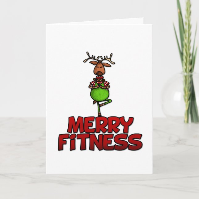 Cartes Pour Fêtes Annuelles Joyeux Fitness - Yoga - Rindeer dans l'arbre (Devant)