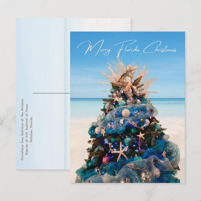 Cartes Pour Fêtes Annuelles Joyeux Floride Noël Tropical Beach and Tree (Devant / Derrière)