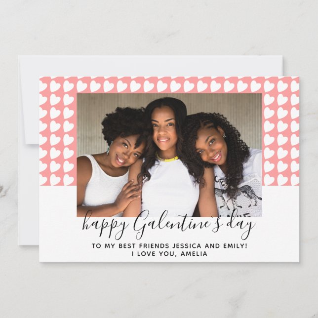 Cartes Pour Fêtes Annuelles Joyeux Galentine`s Day Pink Heart Photo Friend (Devant)
