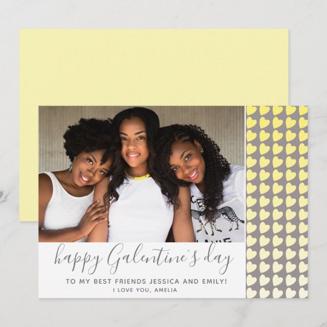 Cartes Pour Fêtes Annuelles Joyeux Galentine`s Day Yellow Heart Photo Friend (Devant / Derrière)