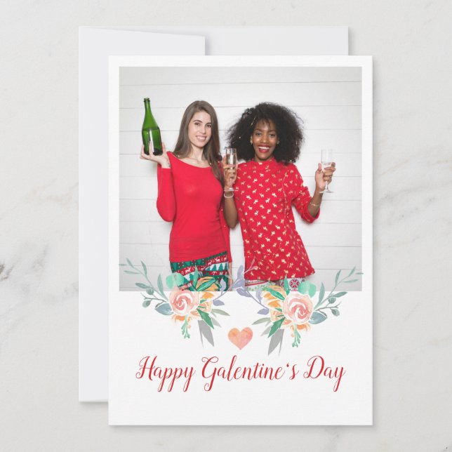 Cartes Pour Fêtes Annuelles Joyeux Galentines Day Photo Champagne Boire BFF (Devant)
