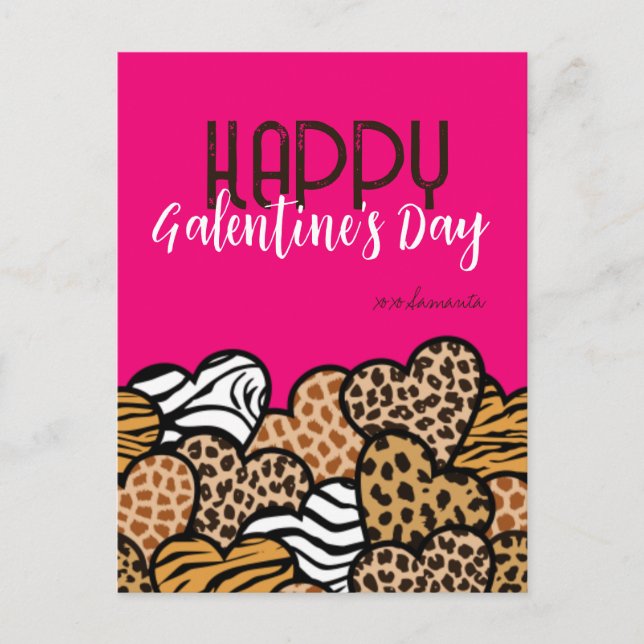 Cartes Pour Fêtes Annuelles Joyeux Galentines Jour Poster de animal rose Coeur (Devant)