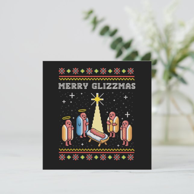 Cartes Pour Fêtes Annuelles Joyeux Glizzmas Noël laid Hot Dog Xmas (Debout devant)