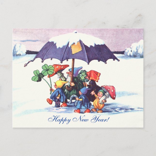 Cartes Pour Fêtes Annuelles Joyeux Gnomes du Nouvel An (Devant)