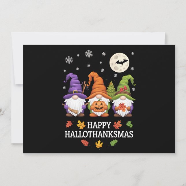 Cartes Pour Fêtes Annuelles Joyeux Hallothanksmas Gnomes Lover Halloween Noël (Devant)