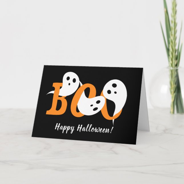 Cartes Pour Fêtes Annuelles Joyeux Halloween Boo Ghosts Black (Devant)
