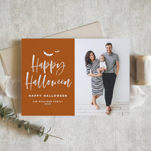 Cartes Pour Fêtes Annuelles Joyeux Halloween Brosse Lettrer Burnt Orange Photo