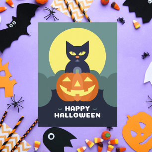 Cartes Pour Fêtes Annuelles Joyeux Halloween Chat Noir et Citrouille