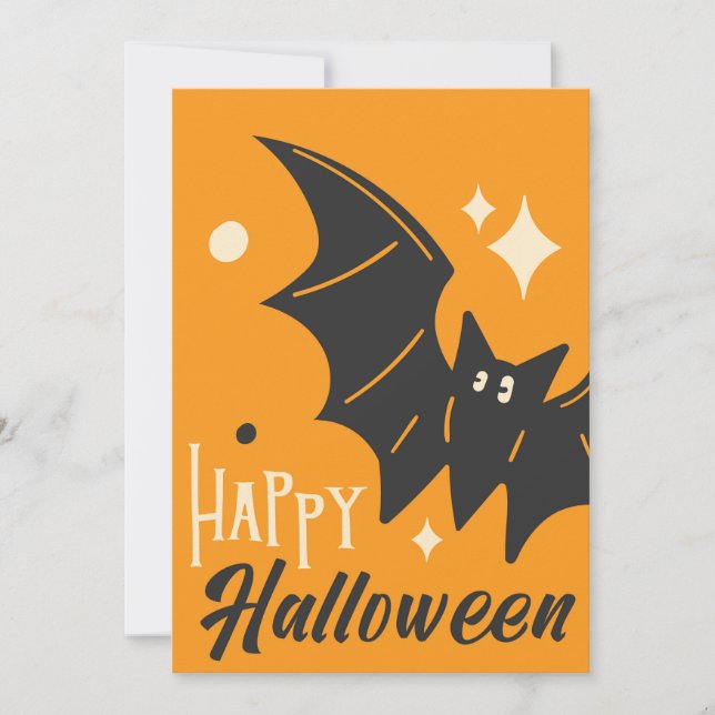 Cartes Pour Fêtes Annuelles Joyeux Halloween Chauve-Souris Orange Mignon Drôle (Devant)