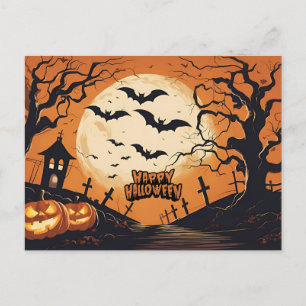Cartes Pour Fêtes Annuelles Joyeux Halloween Chauves-souris volant au-dessus d
