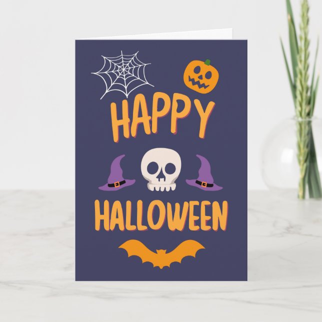 Cartes Pour Fêtes Annuelles Joyeux Halloween citrouille effrayante chauve-sour (Devant)