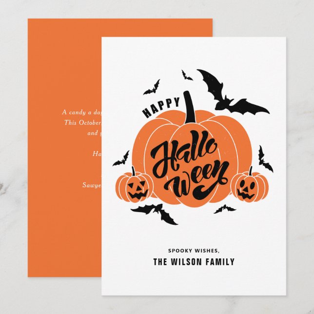 Cartes Pour Fêtes Annuelles Joyeux Halloween des Citrouilles Éffrayants (Devant / Derrière)