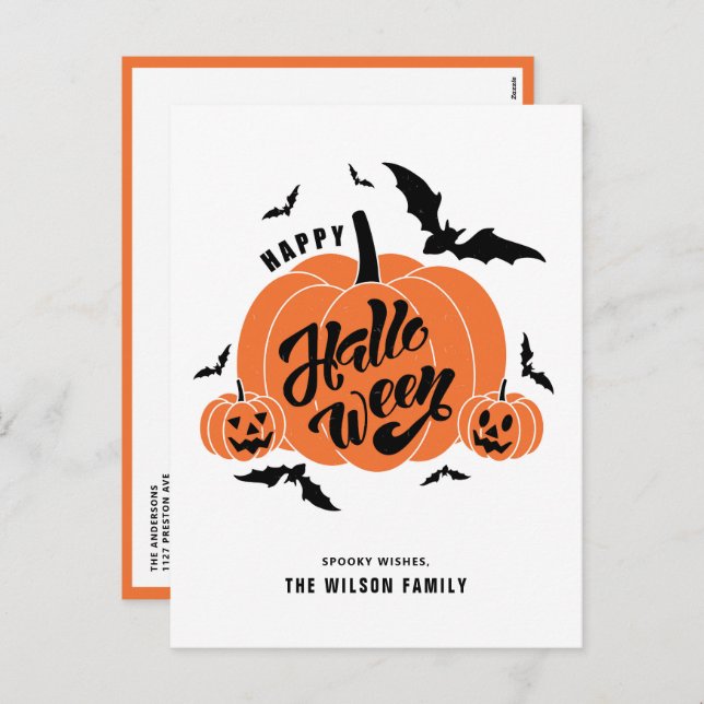 Cartes Pour Fêtes Annuelles Joyeux Halloween des Citrouilles Éffrayants (Devant / Derrière)