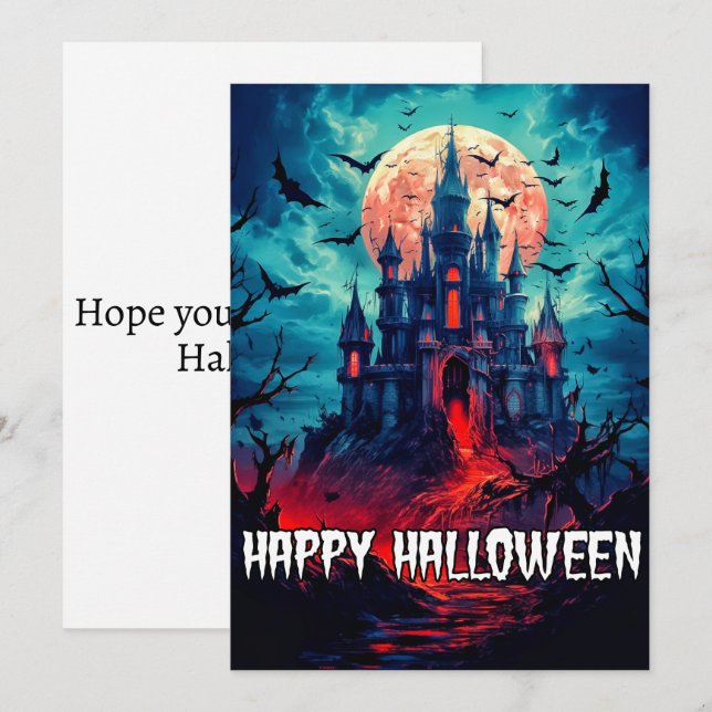Cartes Pour Fêtes Annuelles Joyeux Halloween | Maison hantée (Devant / Derrière)