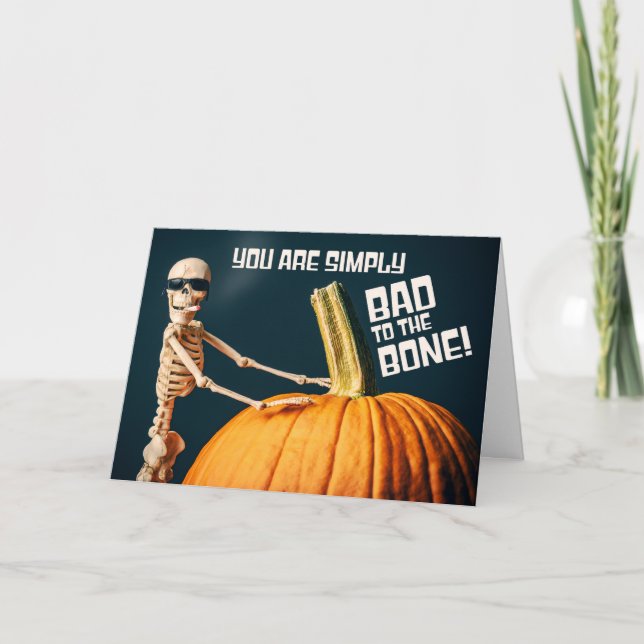 Cartes Pour Fêtes Annuelles Joyeux Halloween Méchant jusqu'à l'os squelette (Devant)