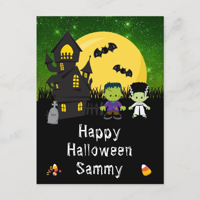 Cartes Pour Fêtes Annuelles Joyeux Halloween Monstres Green (Devant)