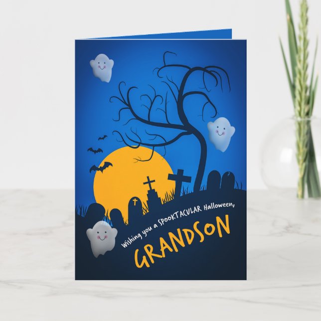 Cartes Pour Fêtes Annuelles Joyeux Halloween Petit-Fils Cimetière Effrayant Fa (Devant)