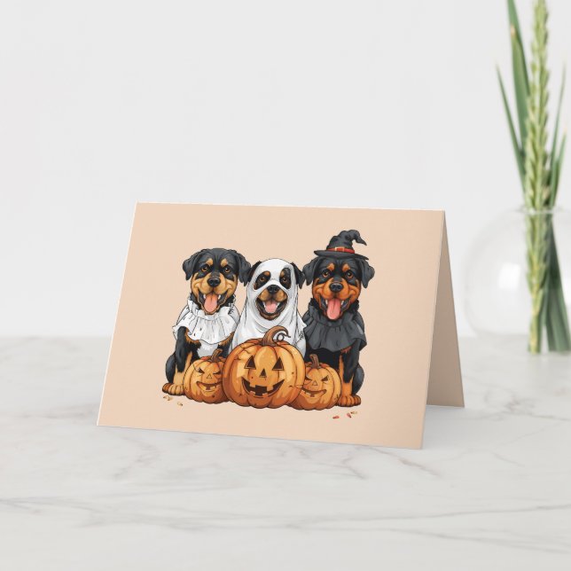 Cartes Pour Fêtes Annuelles Joyeux Halloween Rottweiler Chiens Jack O Lanterne (Devant)
