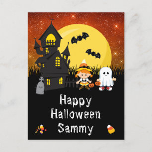 Cartes Pour Fêtes Annuelles Joyeux Halloween Sorcière Fantôme Orange