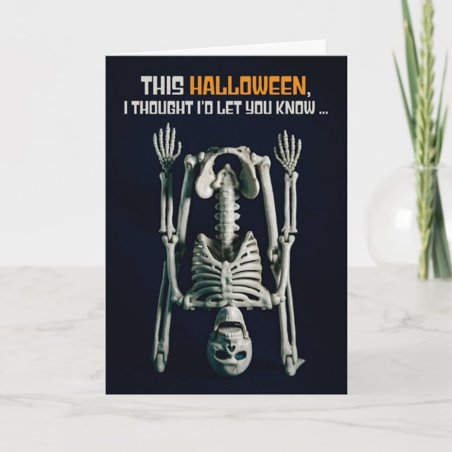 Cartes Pour Fêtes Annuelles Joyeux Halloween Tête à l'envers Squelette (Devant)
