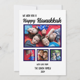 Cartes Pour Fêtes Annuelles Joyeux Hanouka Photo de Famille Simple Classique