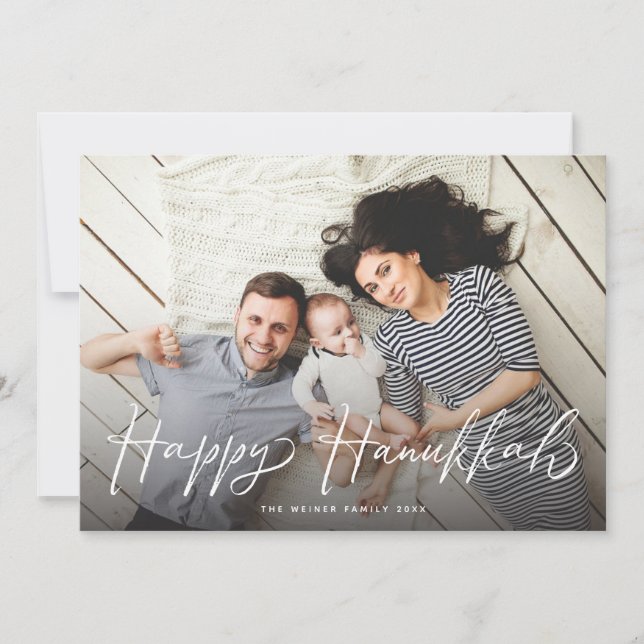 Cartes Pour Fêtes Annuelles Joyeux Hanoukka Brush Script Photo moderne (Devant)