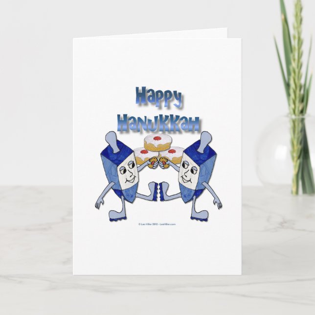Cartes Pour Fêtes Annuelles Joyeux Hanoukka Dancing Dreidels Jelly Doughnut (Devant)