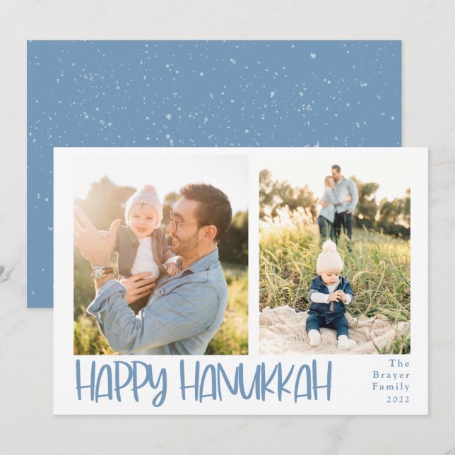 Cartes Pour Fêtes Annuelles Joyeux Hanoukka Jouant 2 Photo (Devant / Derrière)