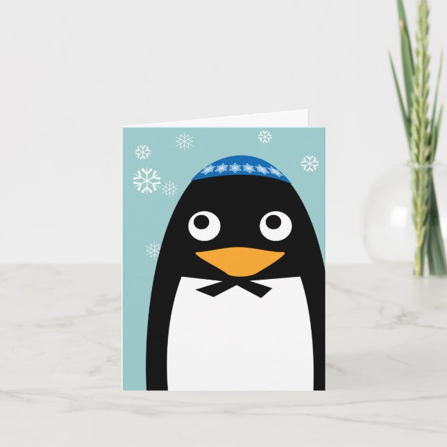Cartes Pour Fêtes Annuelles Joyeux Hanoukka Juif Penguin Yarmulke (Devant)