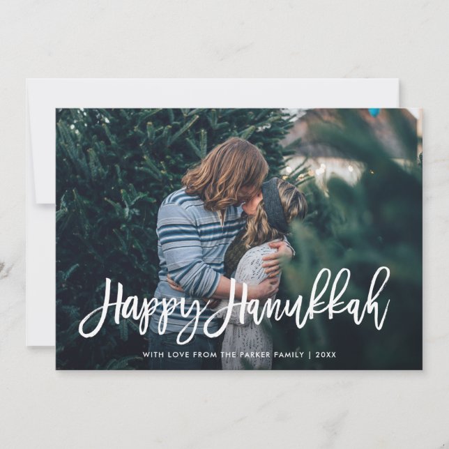 Cartes Pour Fêtes Annuelles Joyeux Hanoukka Script élégant et Motif | Photo (Devant)