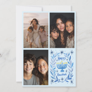 Cartes Pour Fêtes Annuelles JOYEUX HANUKKA Lettre PERSONNALISÉE 3 PHOTOS Dessi