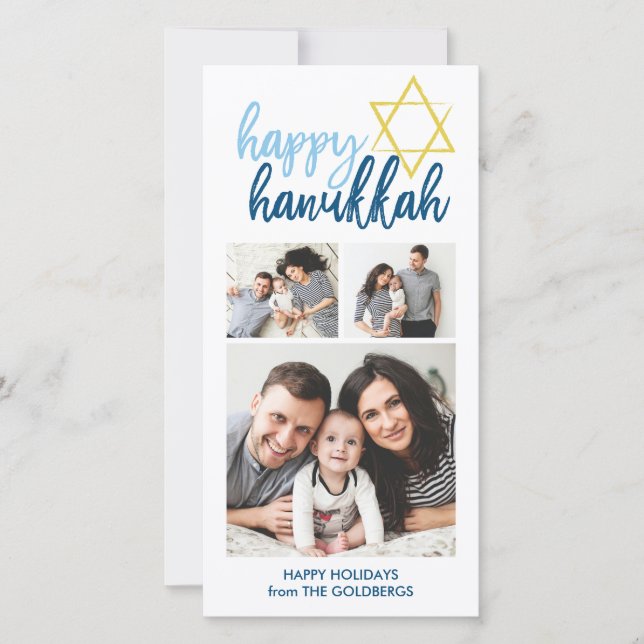 Cartes Pour Fêtes Annuelles Joyeux Hanukkah Modern Script 3 Photo Vacances (Devant)