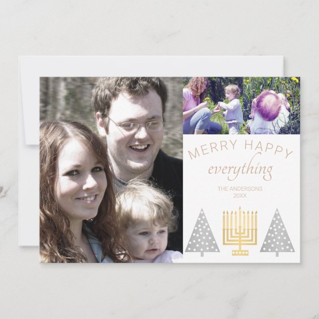 Cartes Pour Fêtes Annuelles Joyeux Happy Tan Modern 3 Photo Collage (Devant)
