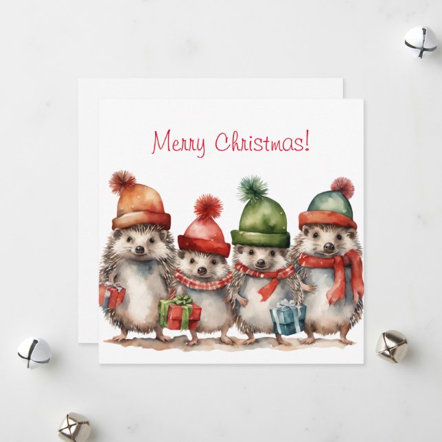 Cartes Pour Fêtes Annuelles Joyeux Hérisson de Noël (Devant/Arrière en situation)