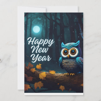 Cartes Pour Fêtes Annuelles Joyeux hibou du Nouvel An perché sur un dessin de 