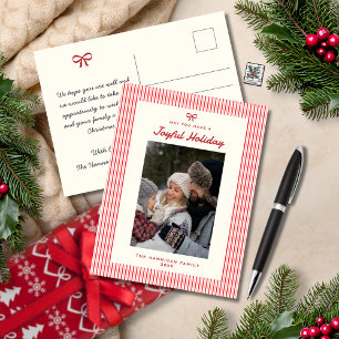 Cartes Pour Fêtes Annuelles Joyeux Holiday Red Bow One Family Photo