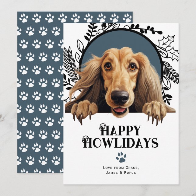 Cartes Pour Fêtes Annuelles Joyeux Howlidays Afghan Hound Dog Christmas (Devant / Derrière)