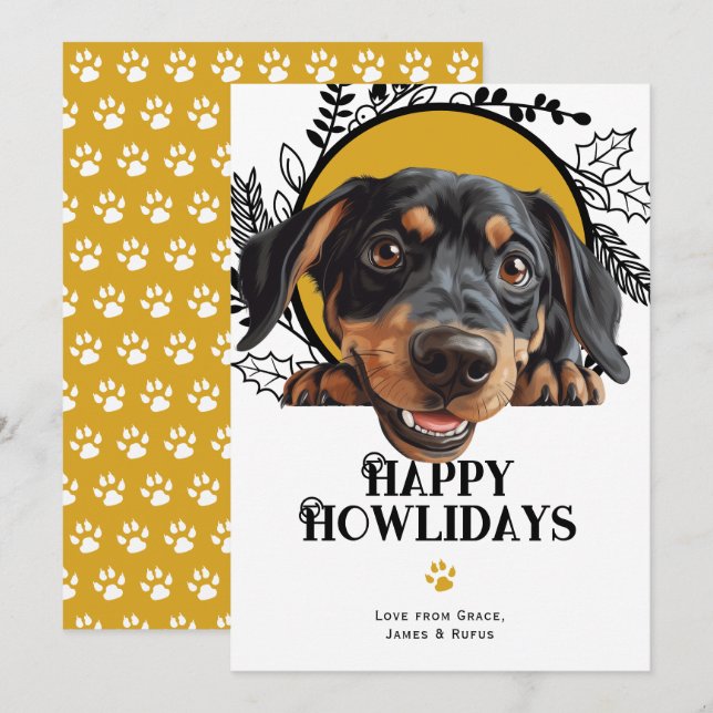 Cartes Pour Fêtes Annuelles Joyeux Howlidays Autrichien Noir et Tan Noël (Devant / Derrière)