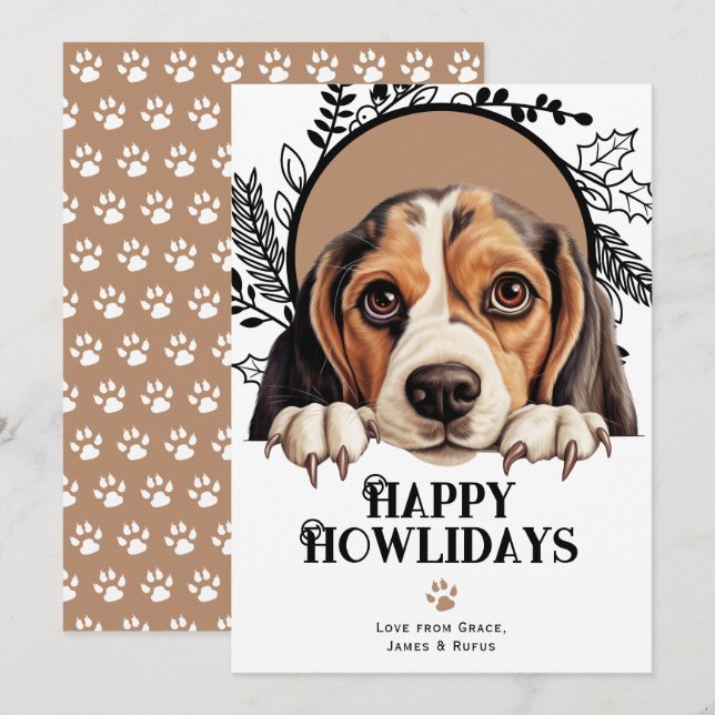 Cartes Pour Fêtes Annuelles Joyeux Howlidays Beagle Dog Christmas (Devant / Derrière)