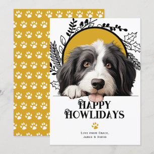 Cartes Pour Fêtes Annuelles Joyeux Howlidays Beared Collie Chien Noël