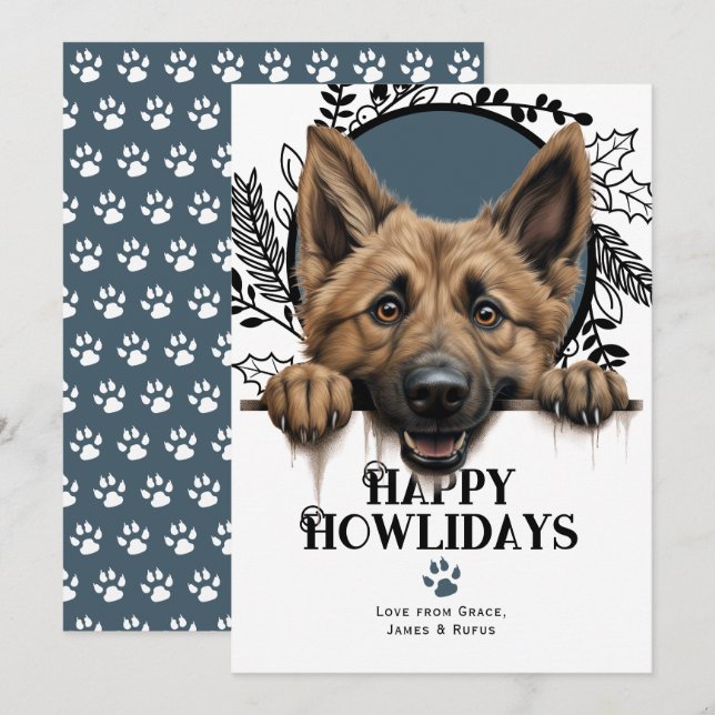Cartes Pour Fêtes Annuelles Joyeux Howlidays Belgique Berger Chien Noël (Devant / Derrière)