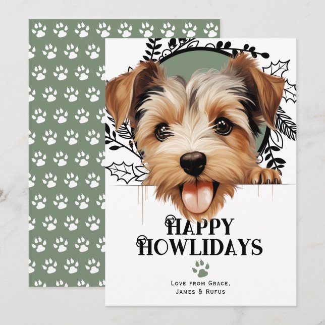 Cartes Pour Fêtes Annuelles Joyeux Howlidays Biewer Terrier Chien Noël (Devant / Derrière)