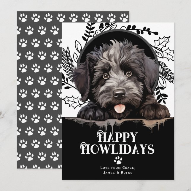 Cartes Pour Fêtes Annuelles Joyeux Howlidays bouvier des flandres Chien Noël (Devant / Derrière)