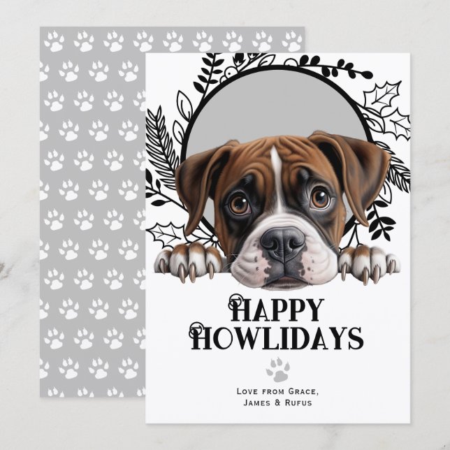 Cartes Pour Fêtes Annuelles Joyeux Howlidays Boxer Dog Christmas (Devant / Derrière)