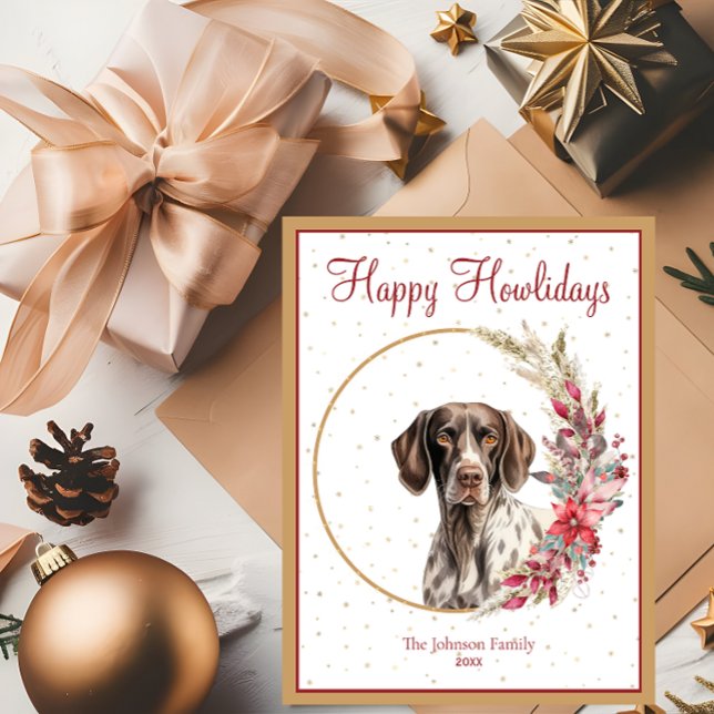 Cartes Pour Fêtes Annuelles Joyeux Howlidays Chien Pointer Allemand Mignon (Créateur téléchargé)